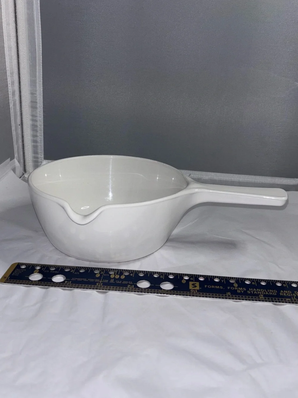 White Corningware Saucepan with Pour Spout and Handle